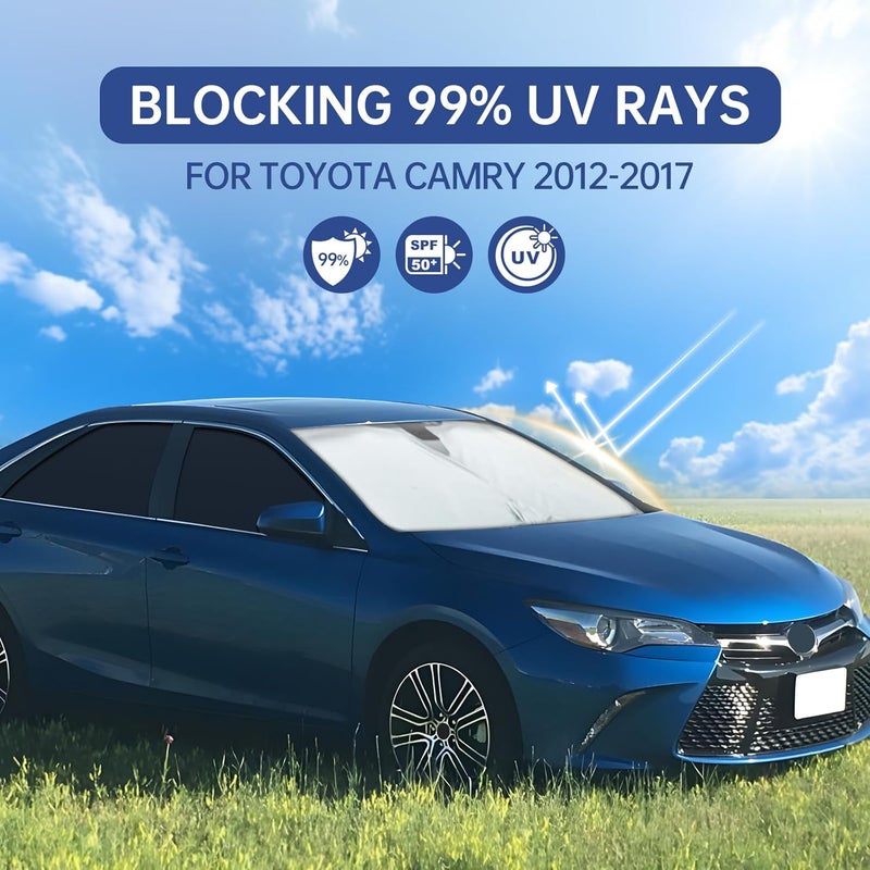 FSHAANY'S 6PCS Car Window Shades for Toyota Camry 2012-2017, Window Covers for Camry Windshield Side Rear Windows, Full Set Privacy Protection Car Sunshade with UV Blocking for Camping Napping - Image 5
